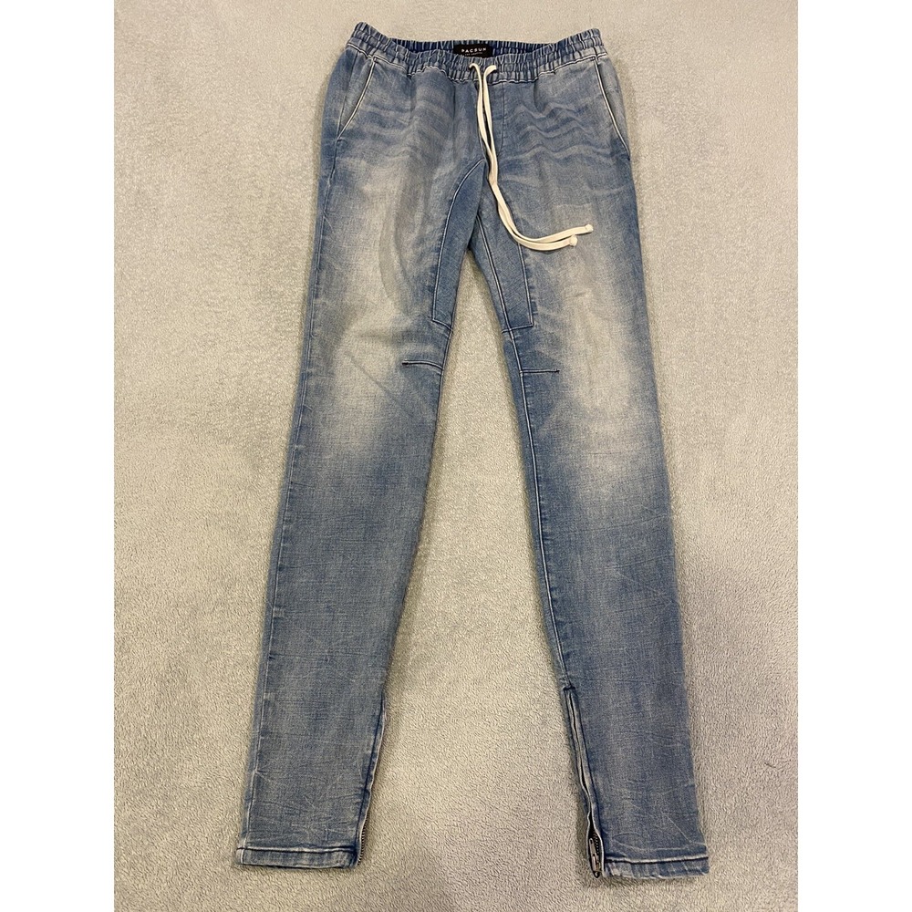 Womens Pacsun Jogger Jeans Active Stretch Distressed Denim Light Blue Mens Small
